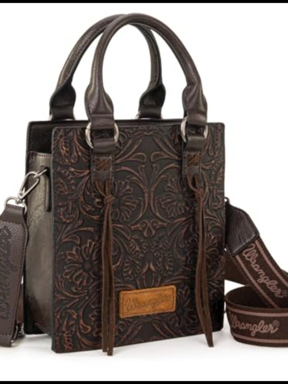 Embossed Crossbody Purse Fringe Top Handle Western Mini Tote Handbag